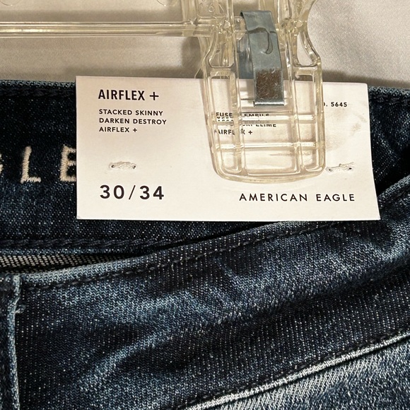 NEW MENS 30 X 38 AMERICAN EAGLE BLUE AIRFLEX+ DARKEN DESTROY SKINNY DENIM JEANS - Picture 5 of 9